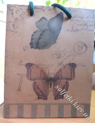 Пакет паперовий з крафт-паперу "Метелики" 15х19 см